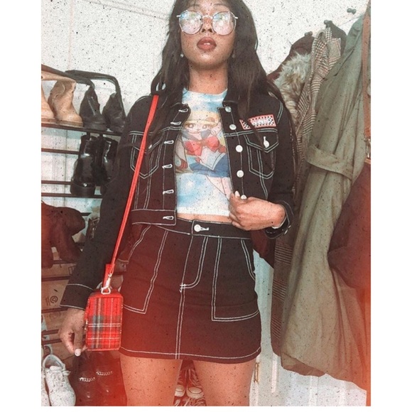 contrast denim skirt